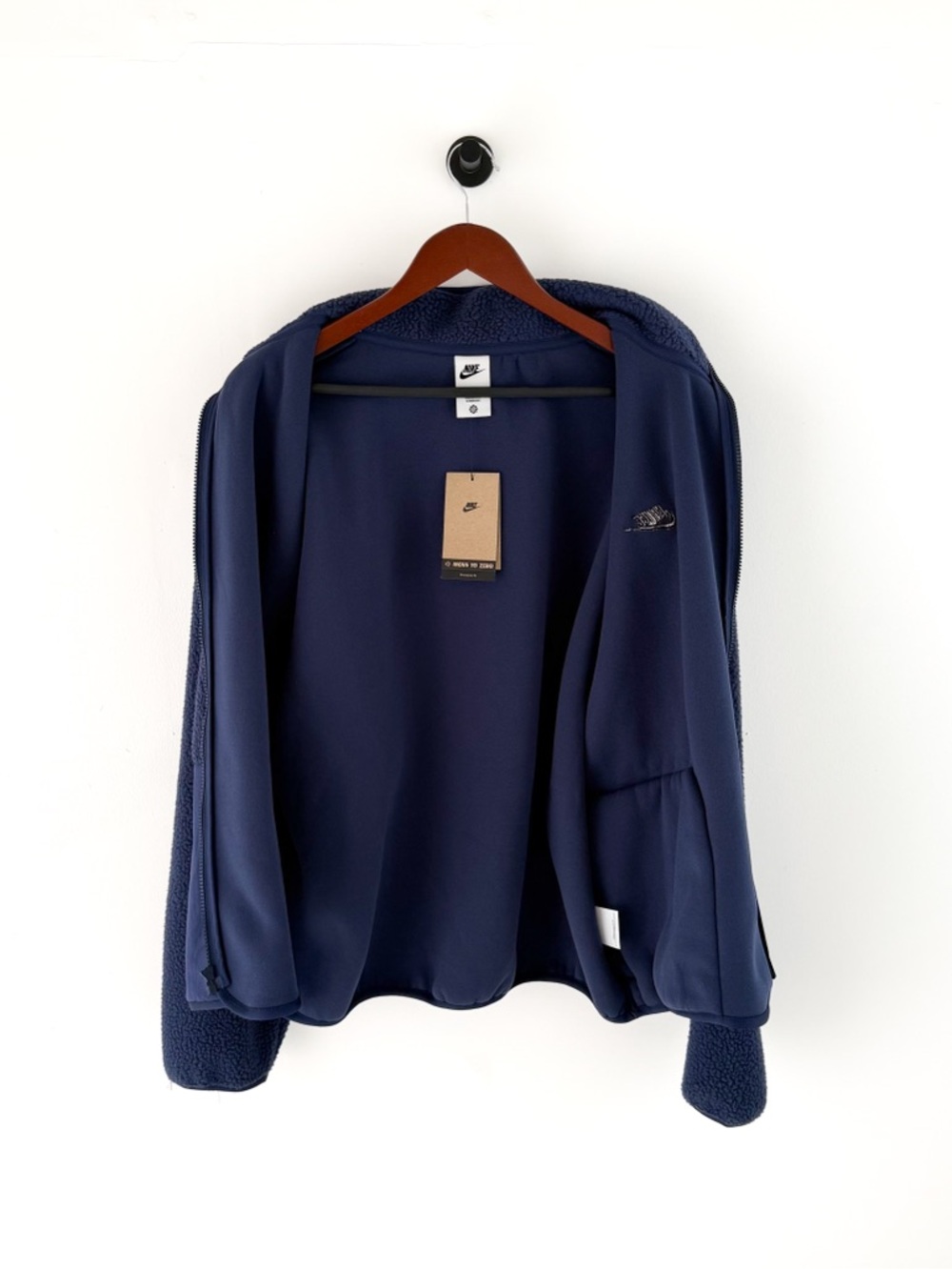 New Nike Sportswear Club Sherpa Fleece Jacket Men's Navy Blue Size L Oversized - Picture 10 of 13